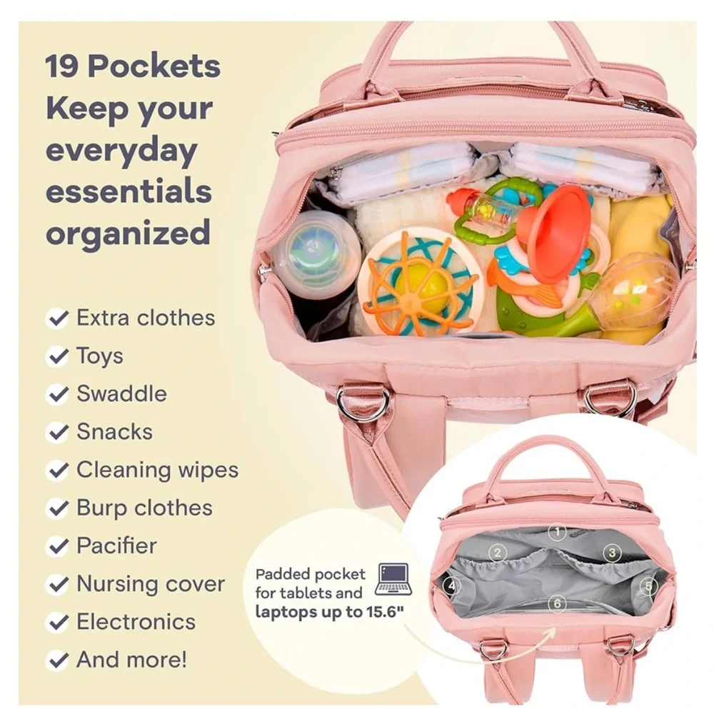 NEW Pink Diaper Backpack with Multiple Pockets